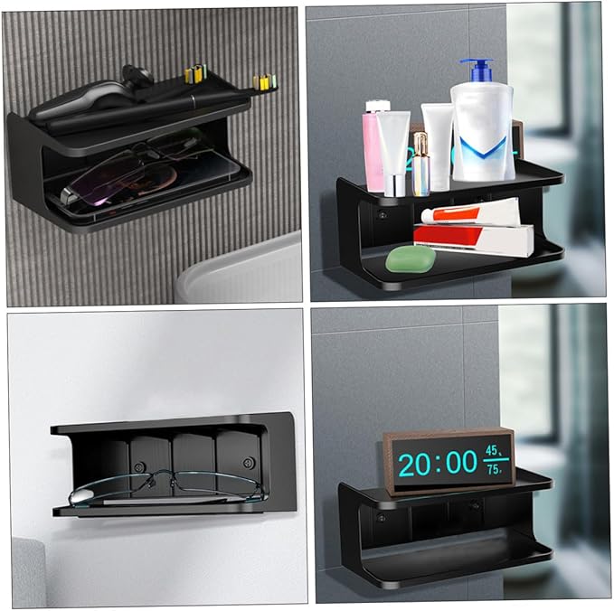 Double Layer Wall Mounted Bedside Shelf Stylish Floating Bathroom Organizer with Surface Space-Saving Corner Storage for Bedroom Kitchen Living and Balcony