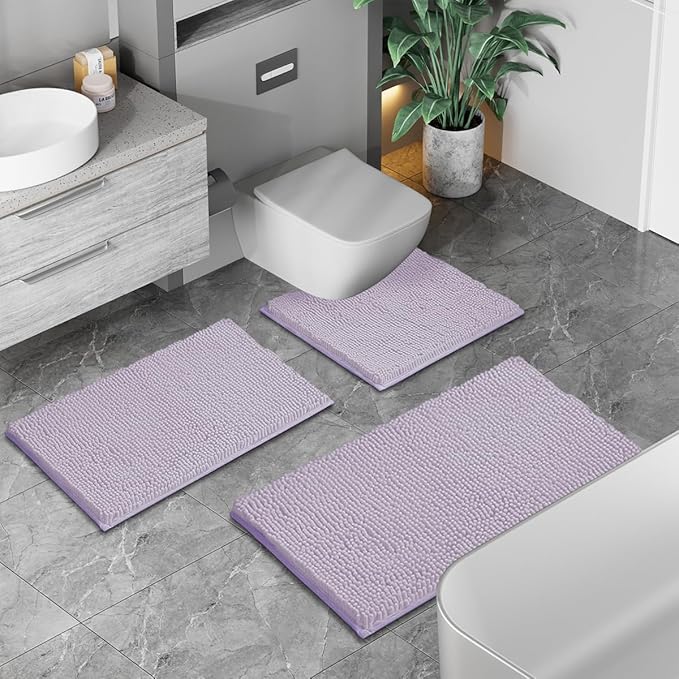 RUN HELIX Chenille Bathroom RugsSet 3 Piece Bath Mats for Bathroom Non-Slip Luxury Bathroom Runner Rug Extra Soft and Absorbent Shaggy Rugs Washable Dry Plush