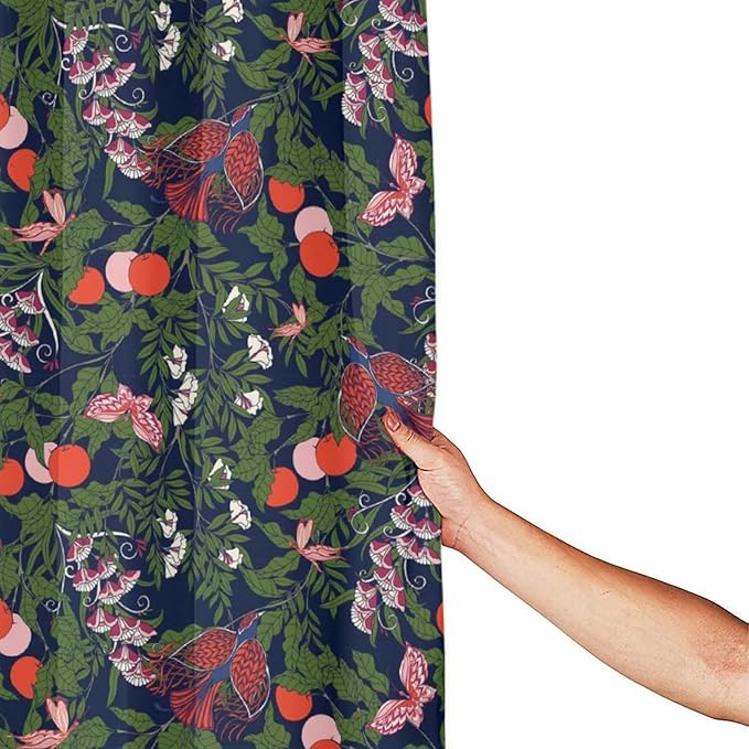 Bohemia William Morris Art Shower Curtain, Flowers Birds and Berries Retro Shower Curtain Sets for Bathroom Fabric Bath Curtain Washable 12 Hooks 66x72 Inches(168x183cm), Style-6