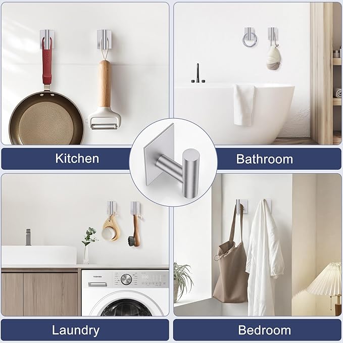 Lairuier 4-Piece Bathroom Hardware Set, Brushed Nickel Towel Holder Set Include Adhesive or Screw Towel Bar, Toilet Paper Holder and 2 Towel Hooks, Stainless Steel Wall Mounted Bathroom Accessories