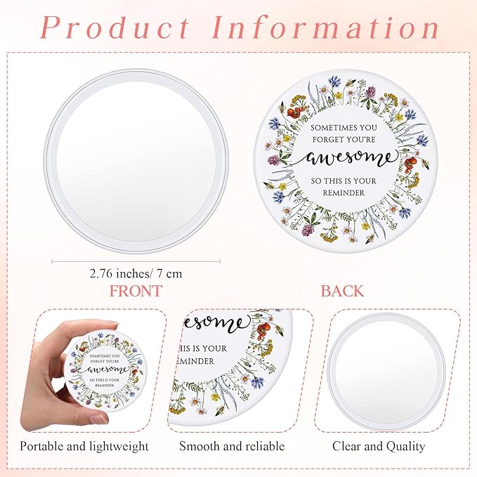 50 Set Mother's Day Inspirational Compact Mirror Religious Bulk Gift for Women Christian Mini Makeup Pocket Mirror Administrative Professional Gift with Card for Volunteer Employee Teacher(Wildflower)