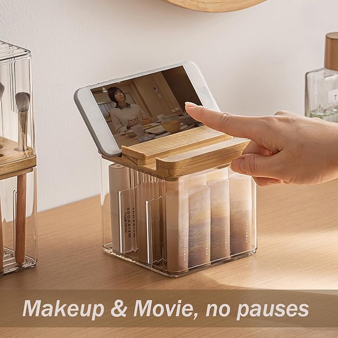 MORNITE 3-Pack Makeup Organizer Set with Lids, Makeup Brush Holder Containers, Cosmetic Display Case, Bathroom Vanity Counter Storage for Eyeliners Lip Liners Qtips Sponges Cotton Pad