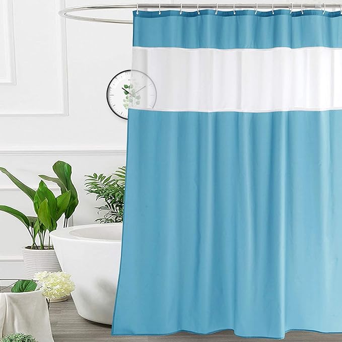 UFRIDAY Shower Curtain with Mesh Window, 72x72 inch Fabric Shower Curtain for Bathroom and Bathtubs,Machine Washable,Water Repellent,Hotel Quality,Light Blue