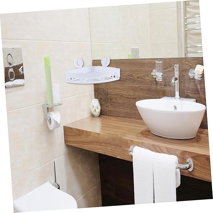 Holibanna Triangle Wall-Mounted Storage Shelf Bathroom Organizer Rack for Shampoo and Sundries Space-Saving Adhesive Storage Holder for Towels and Toiletries