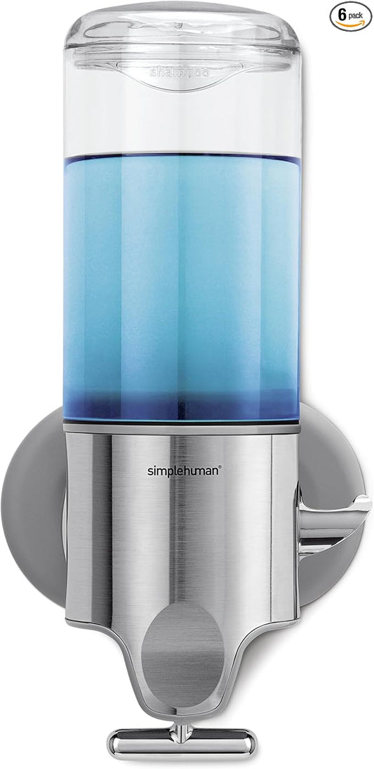 simplehuman Wall Mount Pumps, Single 15 fl. oz. Shampoo & Soap Dispenser, Stainless Steel (Pack of 6)