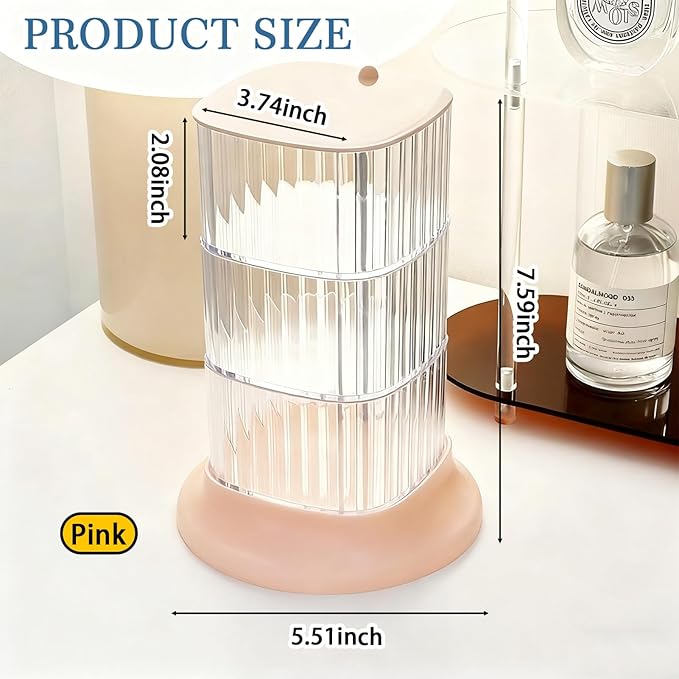 Hair Accessory Organizer, 3-Layer Rotating Clear Hair Tie Organizer for Hair Clips, Headbands, Hair Ties, Earring, Necklace, Ring, Jewelry Boxes & Organizers for Girls & Women (3-Layer???Pink)