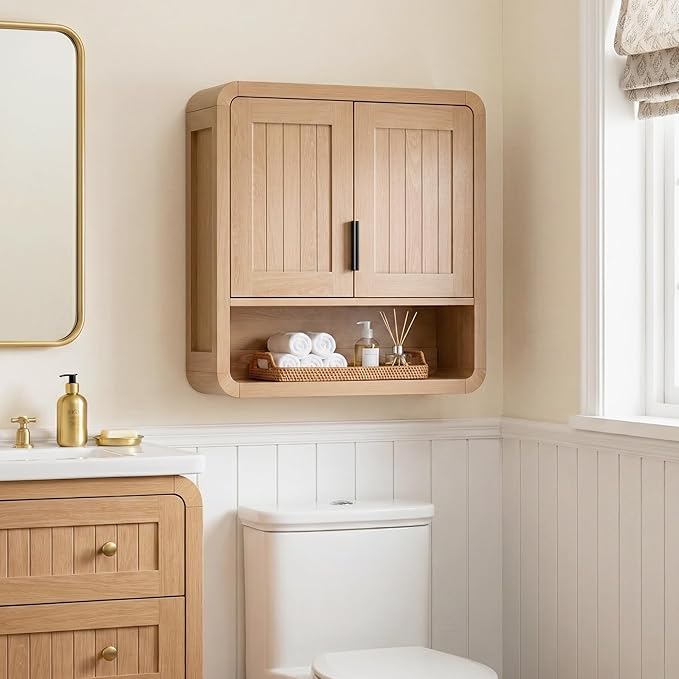 VANIRROR Premium Bathroom Wall Cabinet, Engineered Wood Medicine Cabinet with Soft-Close Doors & Child-Safe Rounded Edges, Modern Farmhouse Storage Organizer for Laundry, Kitchen