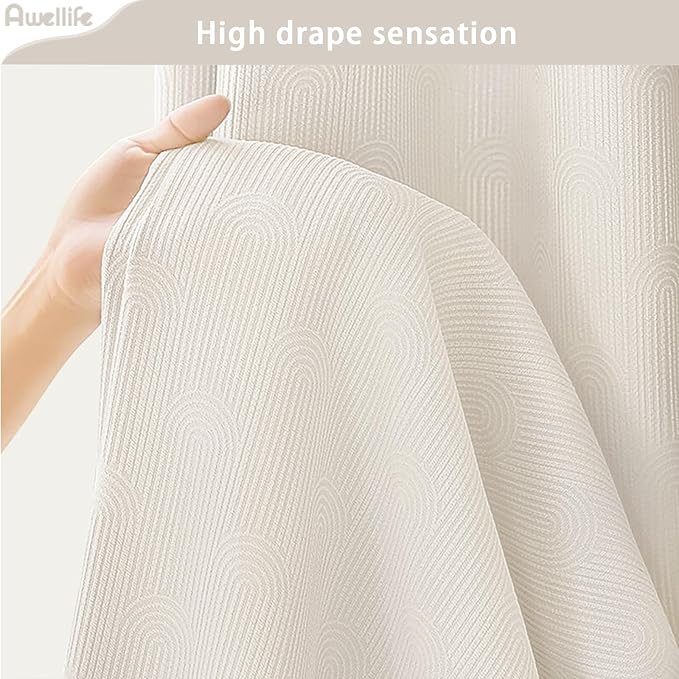 Ivory Cream Shower Curtain Boho Cotton Texture Mid Century Minimalist Arch Shower Curtain for Bathroom, 72" W X 78" L