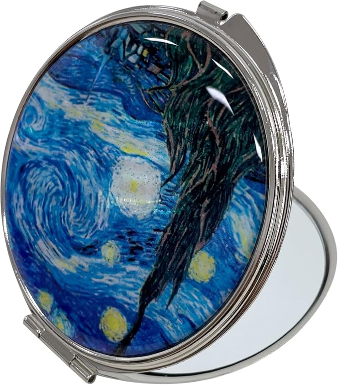 Portable Makeup Compact Double Magnifying Mirror Cosmestic Foldable Pocket Style Unique Mother of Pearl Design (Starry Night)