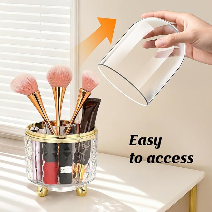 360° Rotating Makeup Tool Storage Box with Lid, Makeup Brush Holder, Dust-Proof Rotating Makeup Brush Storage Box, Suitable for Dressing Tables, Ideal Gift for Girlfriends, Wives, and Friends