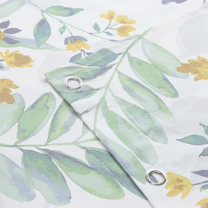Fabric Shower Curtain 78 Inches Long, Sage Green Gray Yellow Watercolor Botanical Leaf Shower Curtains for Bathroom, 72" W x 78" H