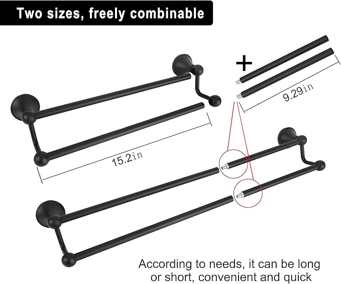 #304 Stainless Steel Double Towel Bar,Optional Different Length Installation (Matt Black - 24 inches, Double Towel bar)
