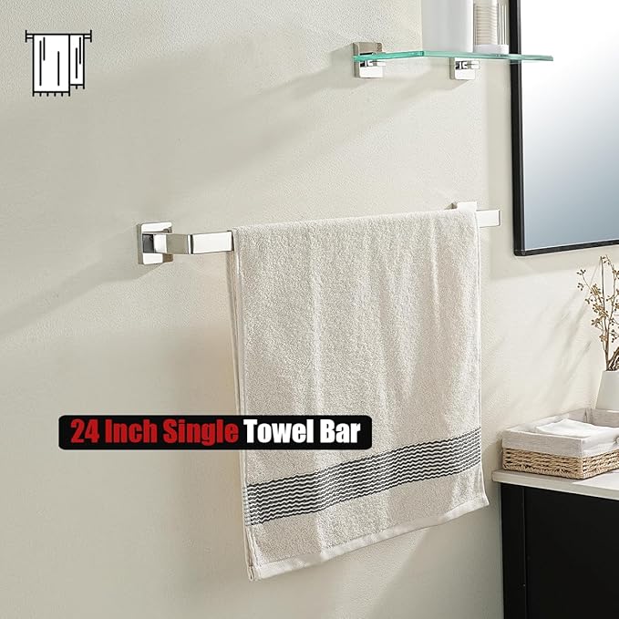 JQK Polished Towel Bar, Rounded Edges 29.41 Inch Towel Rack, 304 Stainless Steel Bathroom Wall Mount, Useable Length 27 Inch, TB250L27-CH