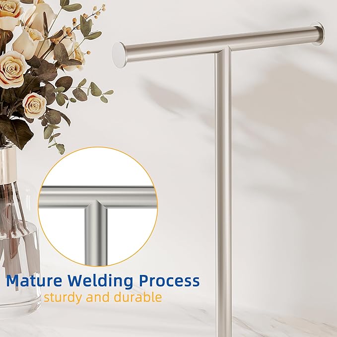 RUACQ Hand Towel Stand, 16" T-Shape Hand Towel Holder Stand for Bathroom, Kitchen and Countertop Towel Holder 304 Stainless Steel Hand Towel Rack with Weighted Base (Brushed Nickel)