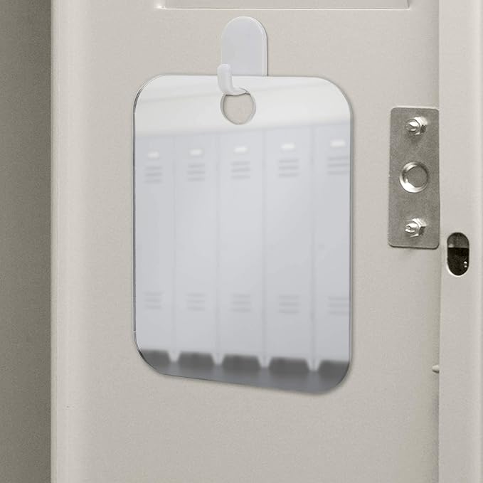 Shave Well Locker Mirror for Office, Gym, or School Desk | Full-Face Travel-Friendly Hanging Mirror with Convenient Handheld Option | Includes Removable Adhesive Hook