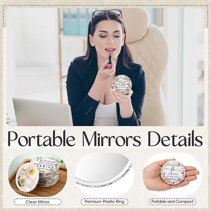 GlikCeil 40 Pcs Christian Compact Mirrors Bulk for Women Inspirational Bible Verse Pocket Mirror Mini Purse Makeup Mirror Christian Church Gift for Mother's Day Mom Church Party Favor (Spanish Bible)