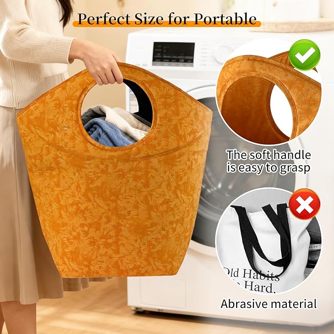 18"x17"x9.5" Capacity Foldable Laundry Basket, Portable Collapsible Laundry Hamper with Soft Handle, Waterproof Wear-Resistant Storage Bag for Dirty Clothes, Grocery, Camping, Bathroom, Bedroom, Car