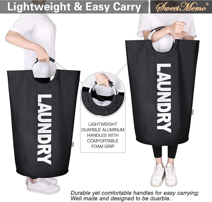 Large Laundry Basket Collapsible，Freestanding Clothes Hamper Bag with Handles – Tall Folding Dirty Laundry Bin，Sturdy Laundry Sorter for College Dorm，Laundry Room – 115L (Black)