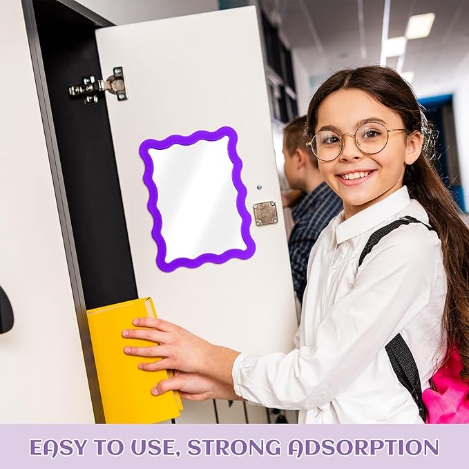 Leinuosen 1 Pcs Scalloped Magnetic Locker Mirror Small Real Glass Makeup Mirror with Magnetic Backing Cute Locker Decorations for Office Cabinet Lockers Accessories (5 x 7 Inch,Dark Purple)