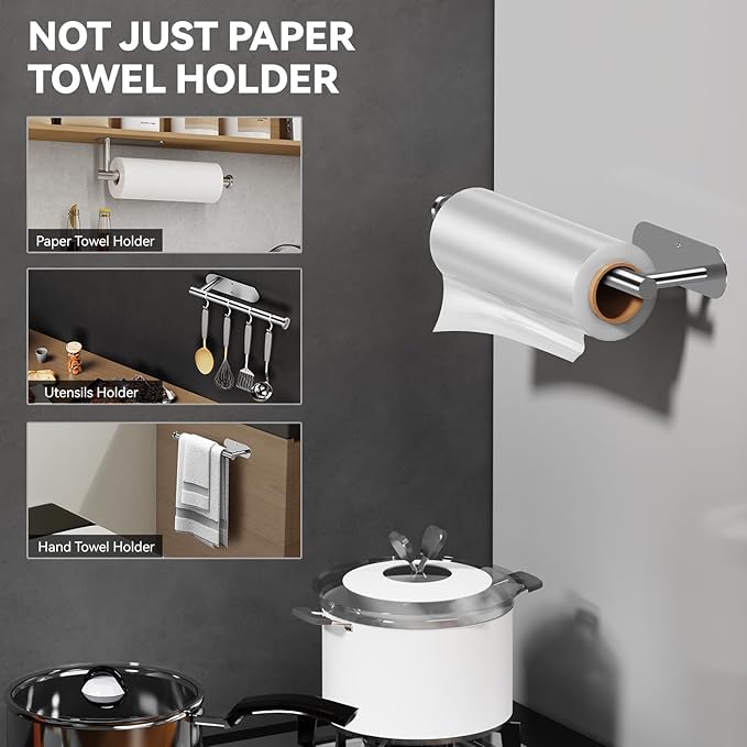 Auxmir No Drilling Self Adhesive Toilet Paper Holder, Premium Rustproof SUS304 Stainless Steel Roll Holder Wall Mount Tissue Holder for Bathroom Kitchen Washroom, Paper Towel Holder-Silver
