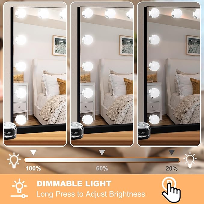 Moonee Black Vanity Mirror with Lights, Hollywood Lighted Makeup Mirror with 15 Dimmable Bulbs and 10X Magnification, 3 Colors Modes, Aluminum Metal Frame, Light Up Mirror for Tabletop/Wall（23" x 18"）
