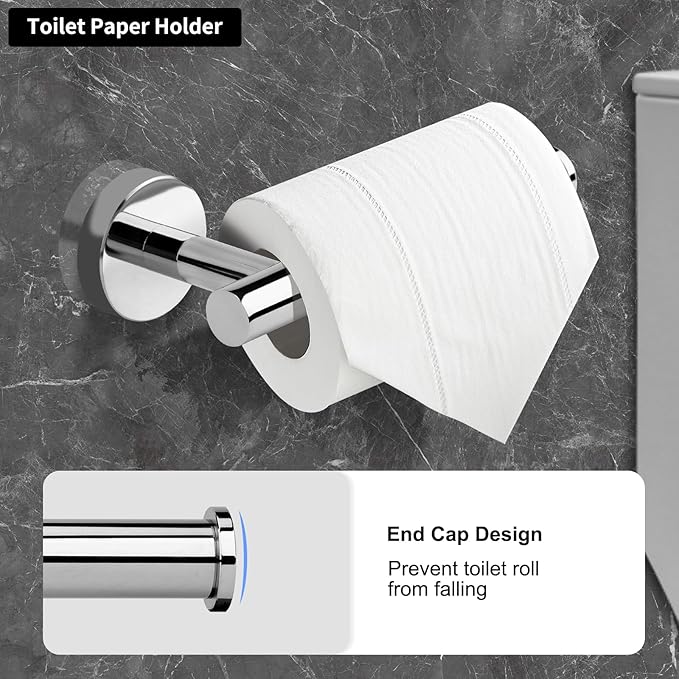 Polished Chrome Bathroom Hardware Accessories Set 5 Piece, Stainless Steel Bath Towel Bar Set 24 Inch,Toilet Paper Holder,Towel Ring Holder,Towel Rack Set,Gold Bathroom Accessories Kit Silver
