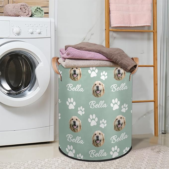 Custom Dog Print Laundry Hamper, Personalized Laundry Baskets with Handles Dirty Clothes Hamper Storage Basket