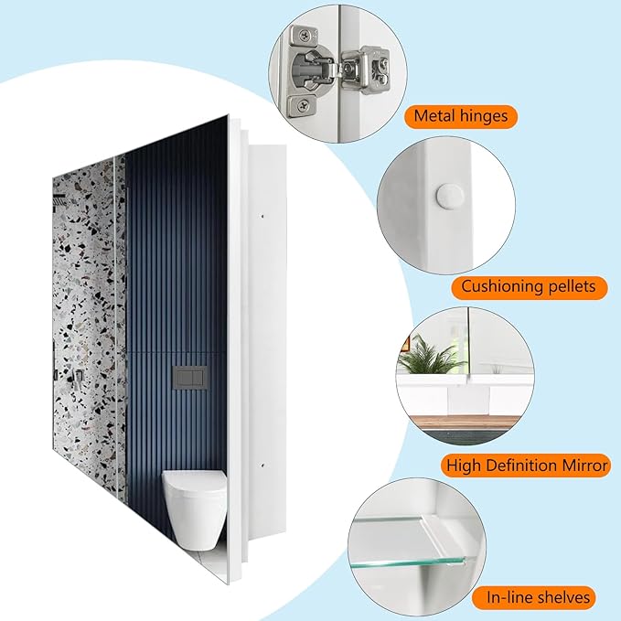 32x26 Bathroom Medicine Cabinet with Mirror - Double Doors, Soft Closing Hinges, No Assembly Needed, Recessed/Surface Mount, Spacious Flexible Storage for Bathroom Organization