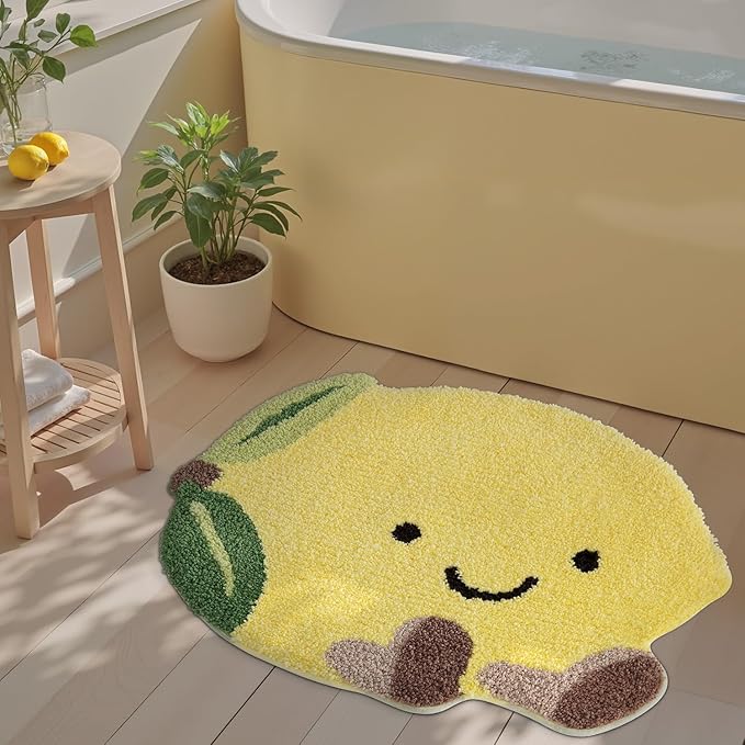 LUMI Cute Bathroom Rugs, Funny Fruit Rug, Soft Plush Fluffy Yellow Bath Mat, Absorbent, Non-Slip for Bathroom, Kitchen Sink, Bedroom, Kid's Bedroom, and Living Room, 24"x34.5", Lemmy