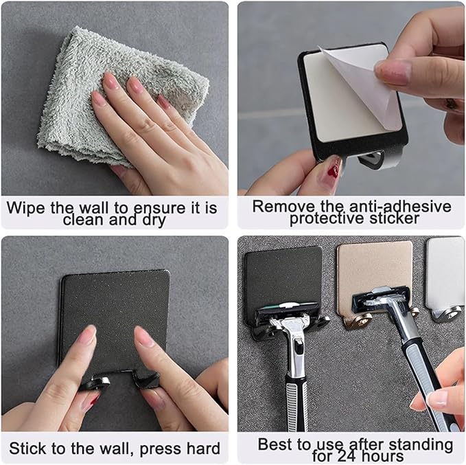 1PCS Punch Free Shaving Razor Holder Men Shaving Shaver Storage Hook Wall Shelf Bathroom Rack Wall Kitchen Accessories(Black)