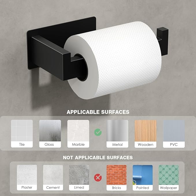 Auxmir Self Adhesive Black Toilet Paper Holder 2 Pack, Toilet Roll Holder Wall Mount, Premium Thicken SUS304 Stainless Steel, Rustproof No Drilling Toilet Tissue Holder for Bathroom Kitchen Washroom