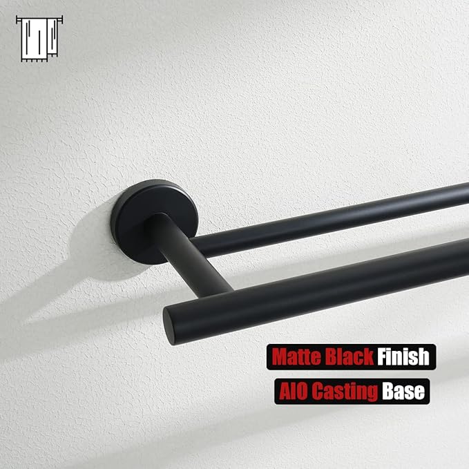 JQK Double Bath Towel Bar, Matte Black 33 Inch 304 Stainless Steel Thicken 0.8mm Towel Rack for Bathroom, Towel Holder Wall Mount, Useable Length 30 Inch, TB100L30-PB