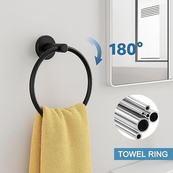 Matte Black 24in Bathroom Hardware Set, Stainless Steel Towel Bar Set, Bathroom Accessories Set Wall Mounted, Towel Racks for Bathroom, Towel Bar, Towel Ring, Robe Towel Hooks, Toilet Paper Holder