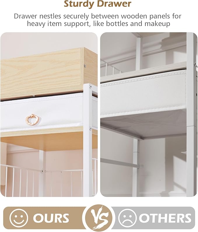 Enthralite Makeup Storage Organizer for Bedroom: Make Up Holder with Drawer - Vanity Organization for Skincare Cosmetic Brush Beauty Accessories