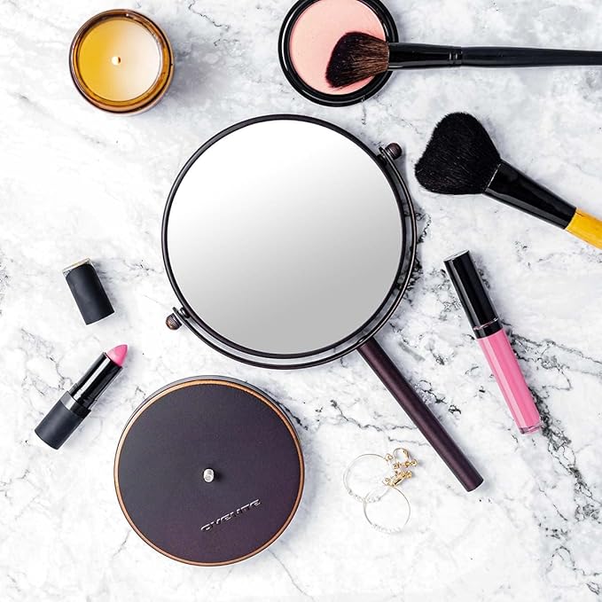 OVENTE 6'' Tabletop Makeup Mirror with 1X/7X Magnification, 360° Swivel Design, Double-Sided Free-Standing Vanity Mirror Perfect for Dresser, Bedroom and Office Desk, Antique Bronze MNLT60ABZ1X7X