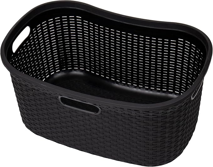 Mind Reader 40L Laundry Basket, Clothes Hamper, Premium Wicker Design, Plastic, Set of 2, Black