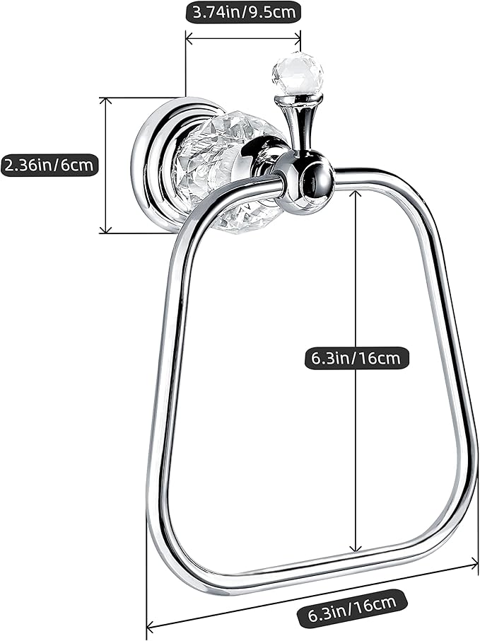WINCASE Crystal Towel Ring, Chrome Hand Towel Holder, Silver Towel Rack Hanger for Bathroom, Towel Holder Bling Wall Mounted Decorative