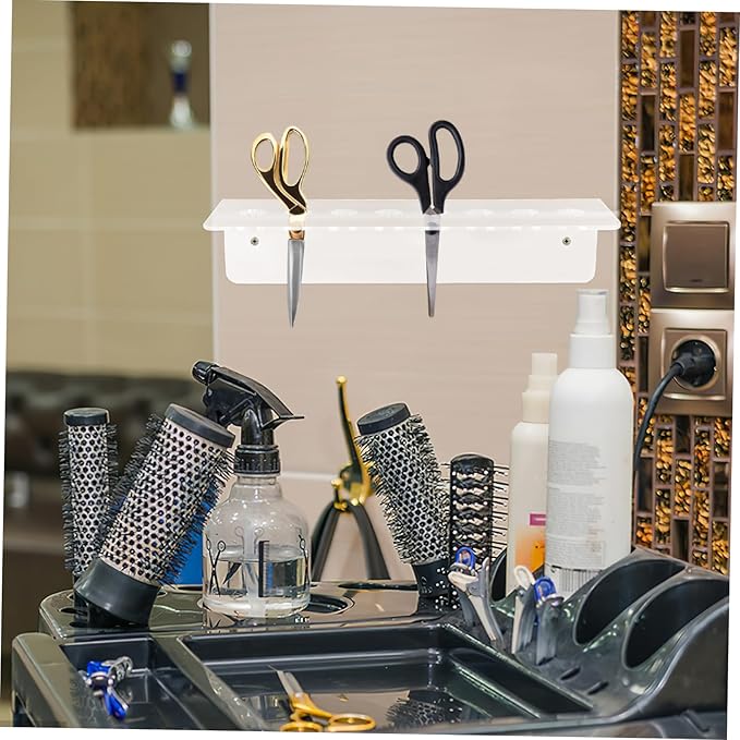 Beavorty Acrylic Scissor Holder Wall Mounted Organizer for Hair Cutting Tools Space-Saving Shear Rack with Makeup Brush Box for Barbershop Storage