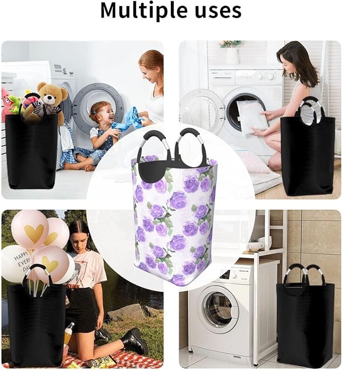 Floral Laundry Basket Flowers Foldable Laundry Hamper Vintage Collapsible Laundry Baskets with Handles Clothes Hamper Laundry Tote Bag for Dorm Family Storage Bin 50L