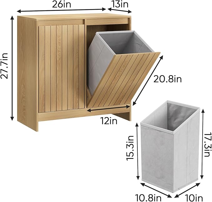Smuxee Double Tilt Out Laundry Hamper Cabinet, Hidden Laundry Cabinet with Double Baskets, Natural Trash Can for Bathroom, Kitchen, Living Room
