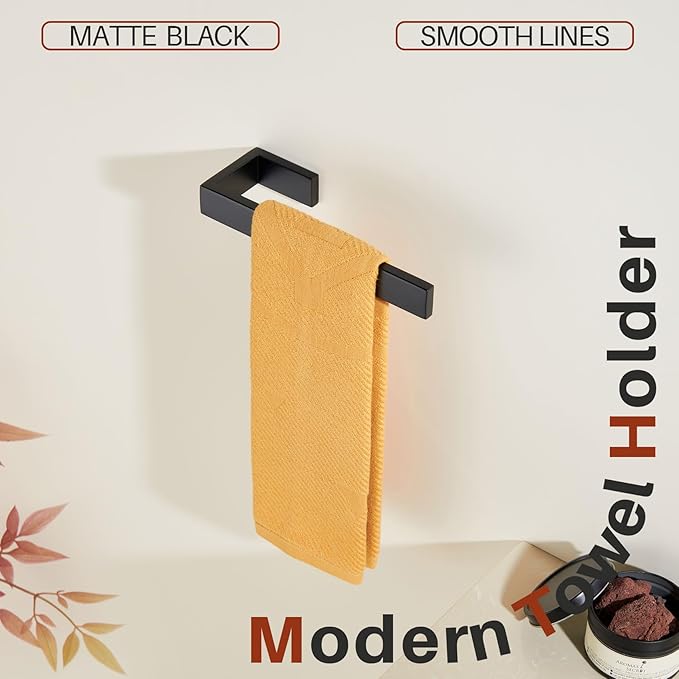 KOKOSIRI Hand Towel Bar Matte Black Bathroom Towel Holder Wall Mounted Kitchen Towels Shelf Bath Accessories Stainless Steel, B3009BK