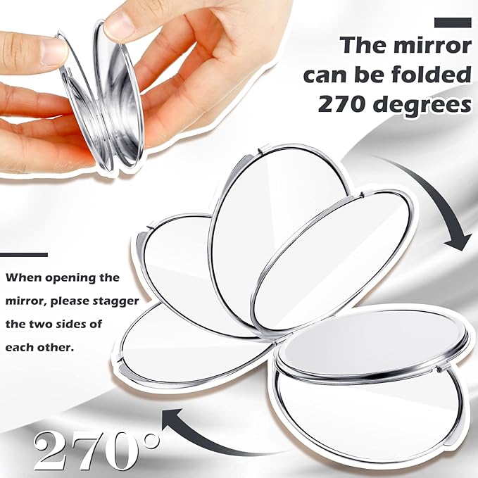 Yalikop 8 Pcs Compact Travel Mirror Set - 1X & 2X Magnification Double Sided Mini Makeup Mirror, Folding Round Purse Mirrors for Women & Bridesmaid Gifts (Silver)