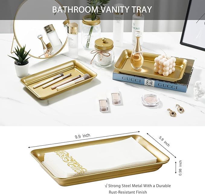 SheeChung 8PCS Mason Jar Bathroom Accessories Set Complete - Soap Dispenser, Toothbrush Holder, 2pcs Qtip Holders, Flower Vase, Soap Holder, Vanity Tray, Toilet Paper Storage, Bathroom Decor - Gold