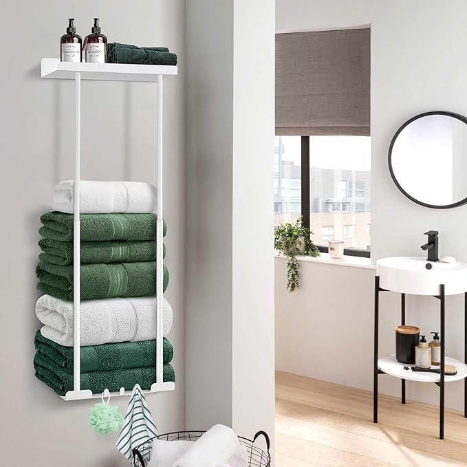 Hommtina Bathroom Towel Storage Black Towel Holder Bathroom Decor Aesthetic Towel Racks for Bathroom Bath Towel Storage (White)