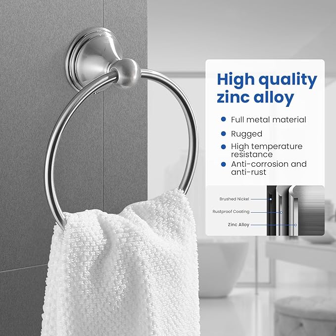 sagetta Bathroom Hand Towel Holder Towel Ring 5.55-Inch Bath Towel Ring Diameter Wall Mount Brushed Nickel