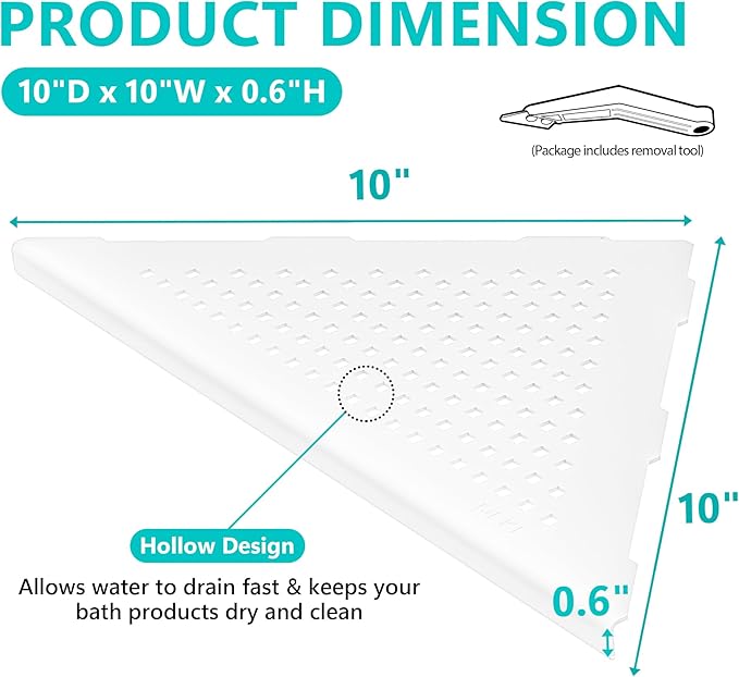 Qeke Corner Shower Shelves, 10” Recessed Tile Shower Shelf Matte White, 304 Stainless Steel Grout in Corner Tile Shower Shelves, No Drilling, 2 Pack