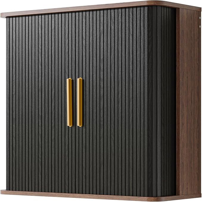 Furnaza Laundry Room Wall Cabinet with Fluted Sliding Door, 29.5" W Bathroom Medicine Cabinet with Adjustable Shelf, Wall Mounted Storage Cabinet for Living Room Kitchen, 11.7" D x 29.5" W x 27.68" H