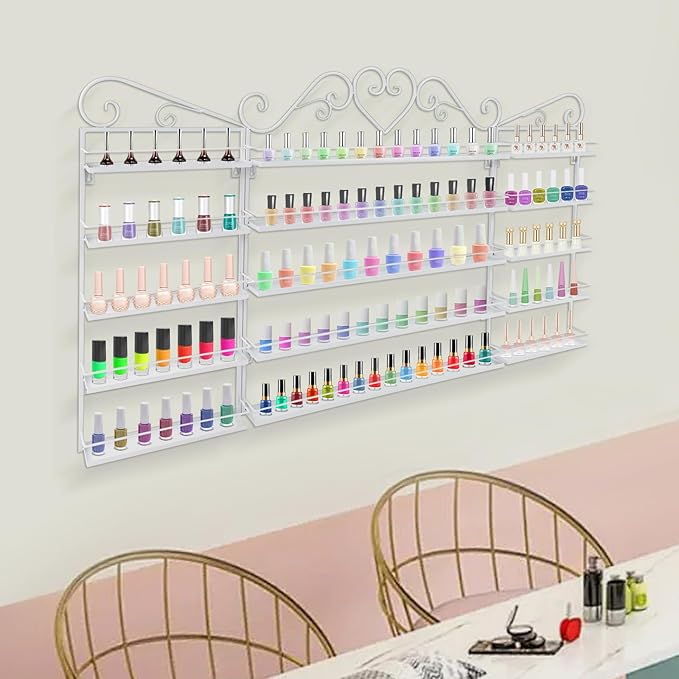Nail Polish Rack Wall Mounted, 3Pcs 5-Tier Nail Polish Organizer, Metal Nail Polish Storage Holder, Multifunctional Organizer for Essential Oil Perfume at Home Salon Spa(White)