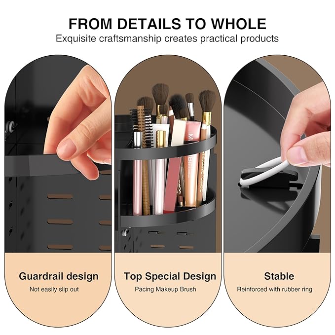 360 Rotating Makeup Organizer Countertop, Acrylic Organizador De Perfumes, 7 Layers Large Make Up Organizer, Huge Storage Fits for Vanity and Bathroom (Black, Small)