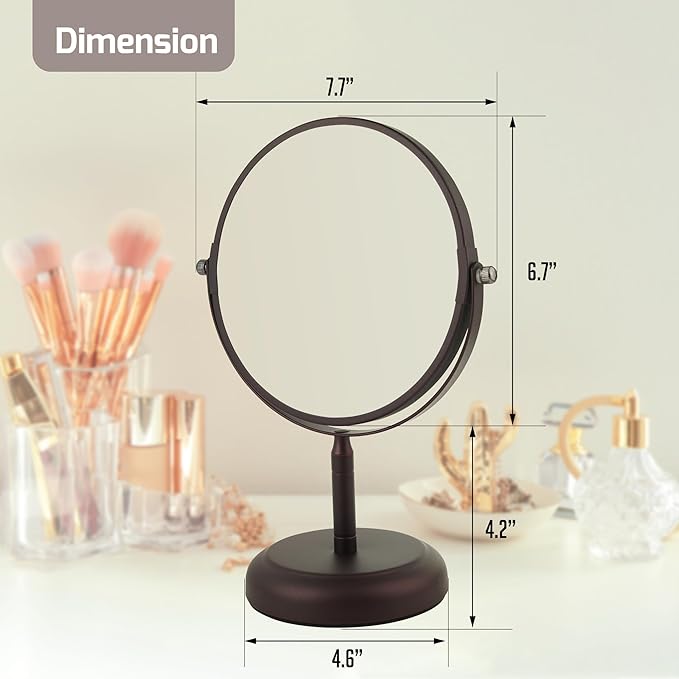 OVENTE 7'' Tabletop Makeup Mirror with 1X/5X Magnification, 360° Swivel Design and Double-Sided Free-Standing Vanity Mirror Perfect for Dresser, Bedroom and Office Desk, Antique Bronze MNLDT70ABZ1X5X